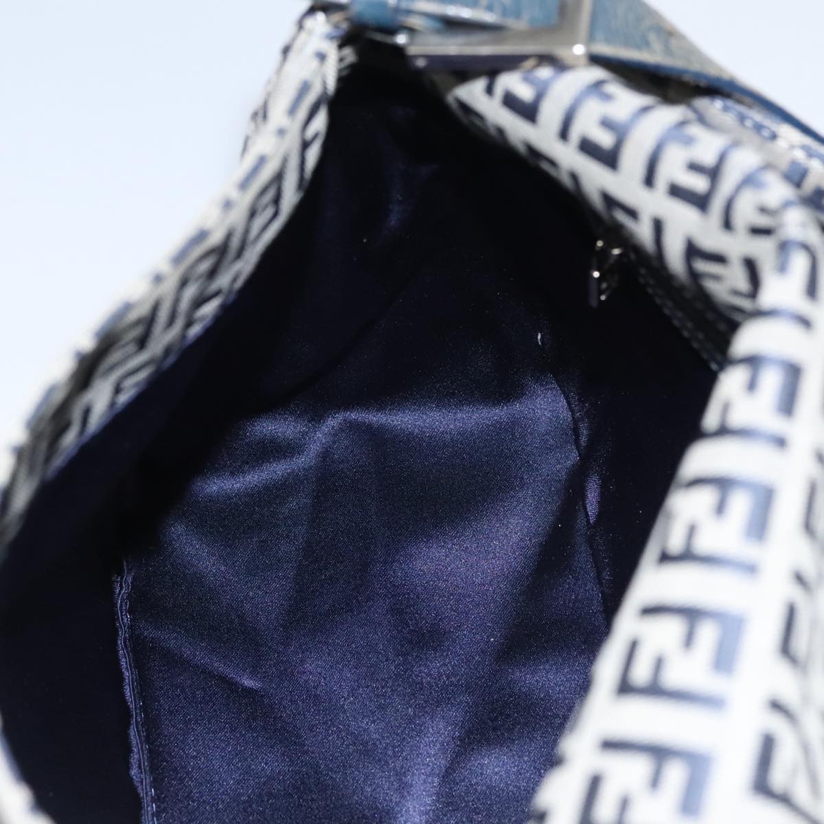 FENDI Zucchino Canvas Mamma Baguette Shoulder Bag Navy 107613
