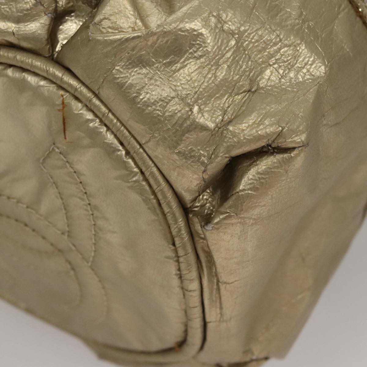 CHANEL Hand Bag Coated Canvas Gold Tone CC 107865
