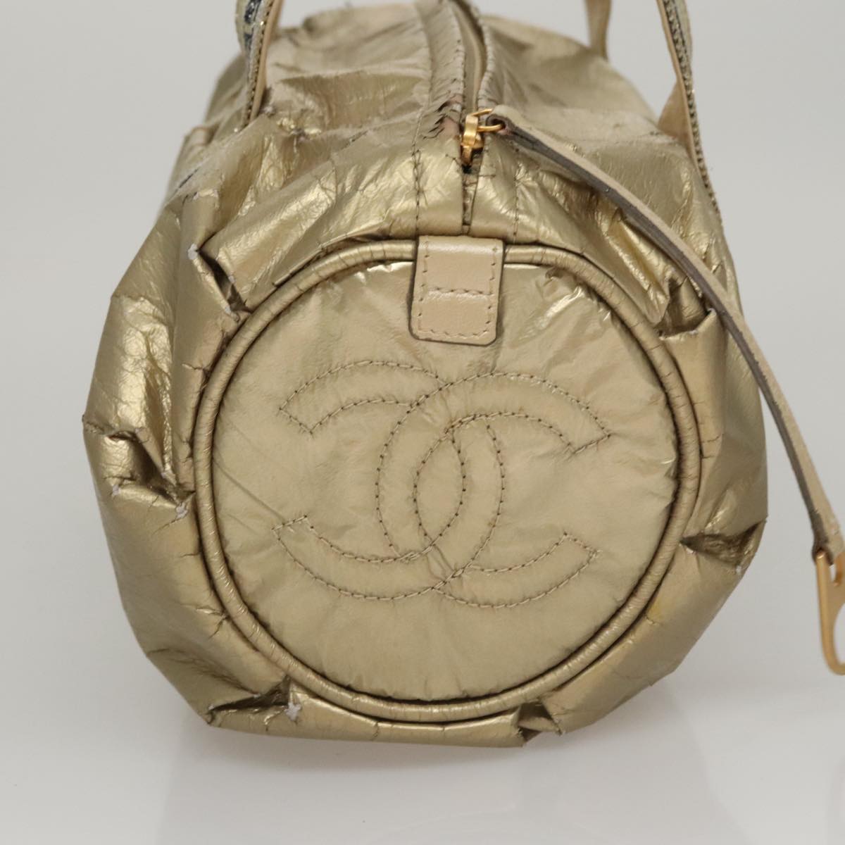 CHANEL Hand Bag Coated Canvas Gold Tone CC 107865