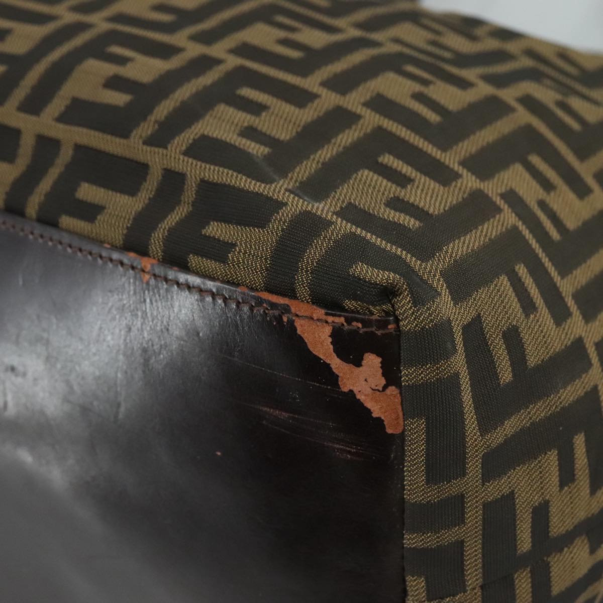 FENDI Zucca Canvas Tote Bag Brown Black Silver 107962