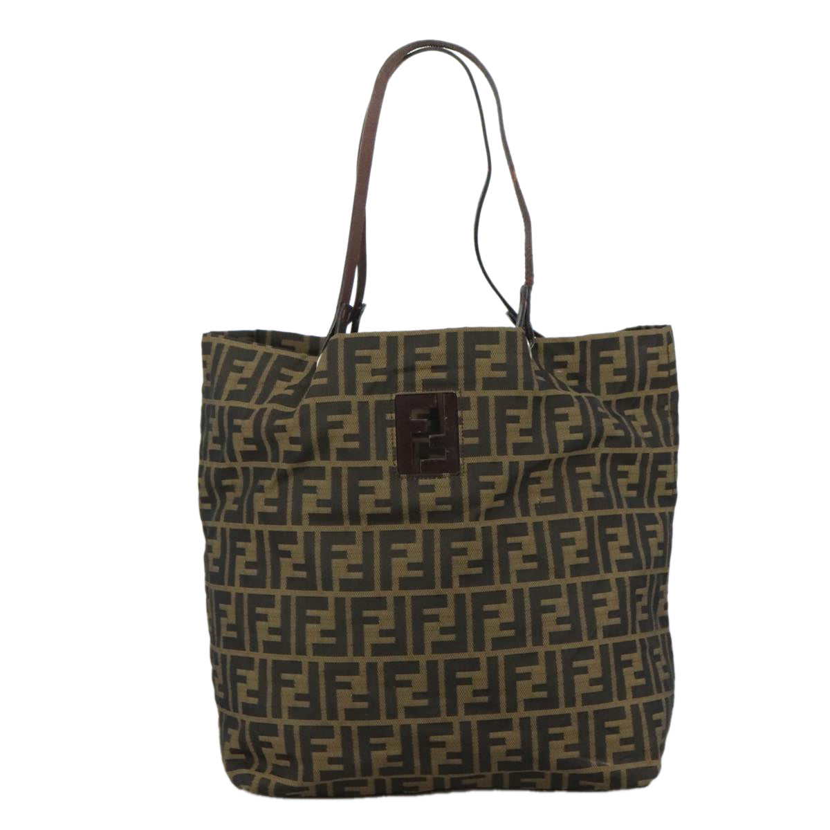 FENDI Zucca Canvas Tote Bag Brown Black Silver 107962