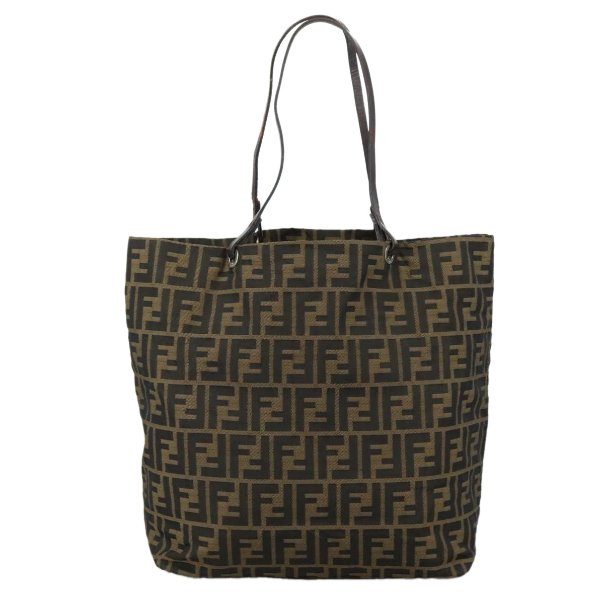 FENDI Zucca Canvas Tote Bag Brown Black Silver 107962