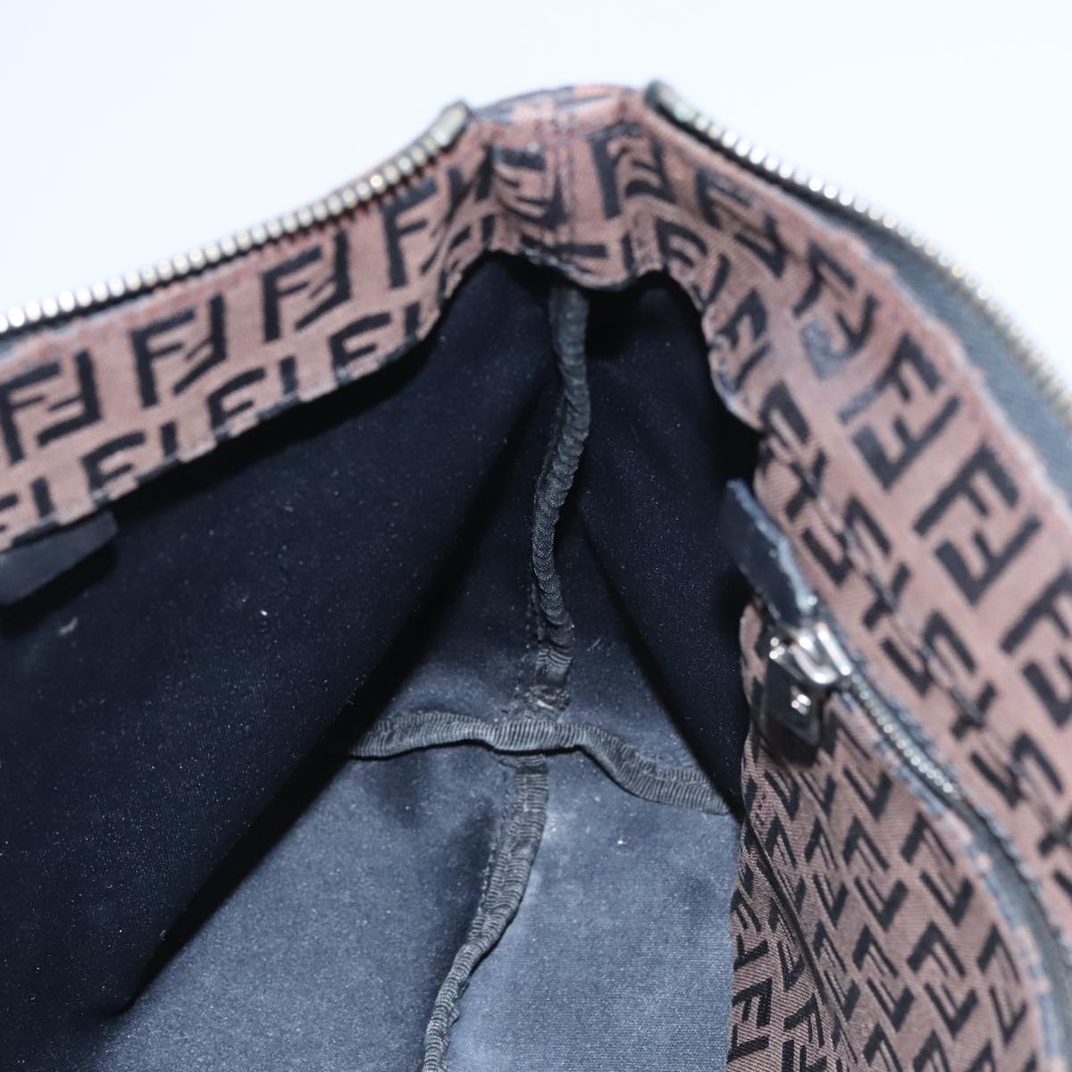 FENDI Zucchino Canvas Tote Bag Brown Black 107967