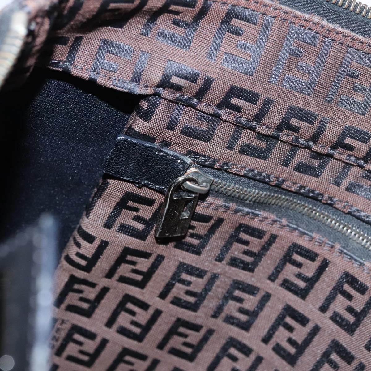 FENDI Zucchino Canvas Tote Bag Brown Black 107967
