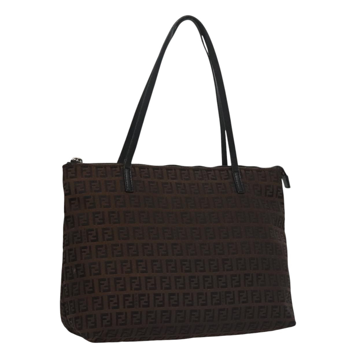 FENDI Zucchino Canvas Tote Bag Brown Black 107967