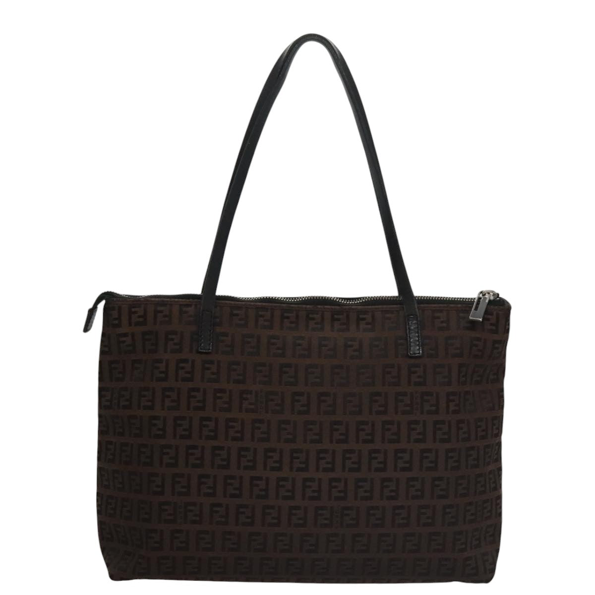 FENDI Zucchino Canvas Tote Bag Brown Black 107967