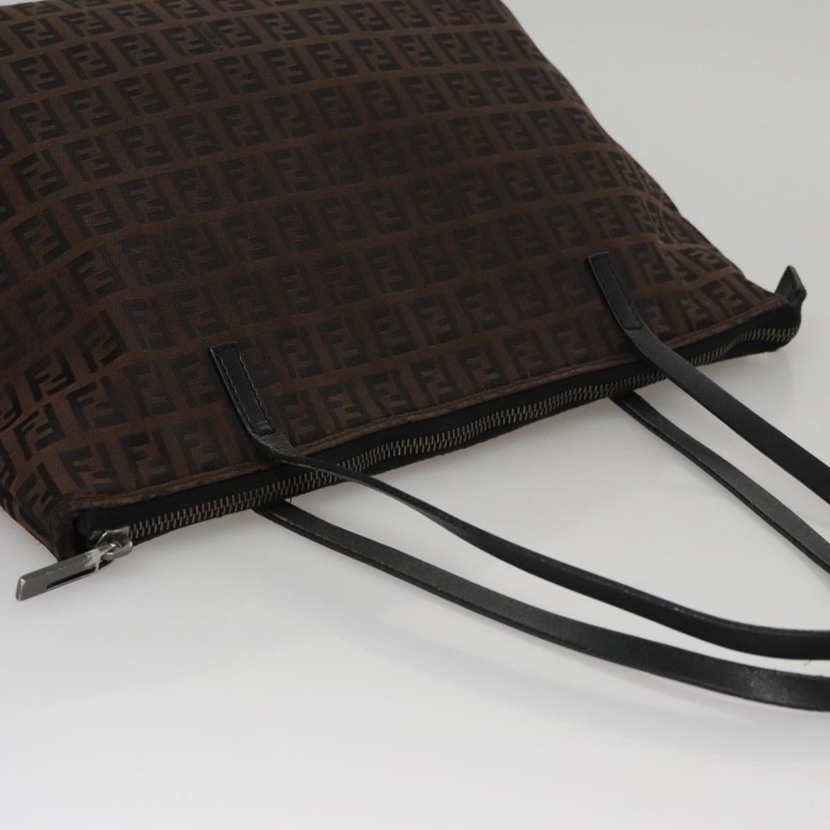FENDI Zucchino Canvas Tote Bag Brown Black 107967
