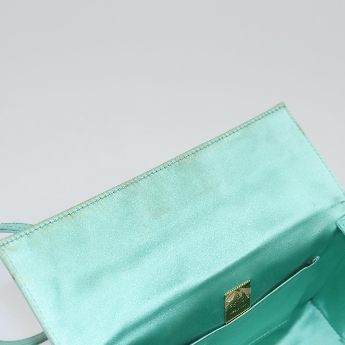 FENDI Hand Bag Leather Gold Turquoise 108060
