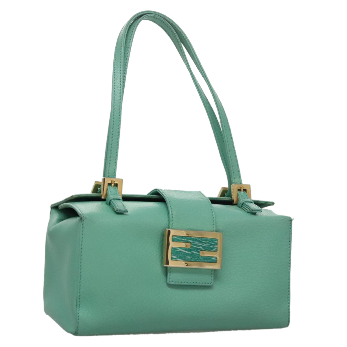 FENDI Hand Bag Leather Gold Turquoise 108060