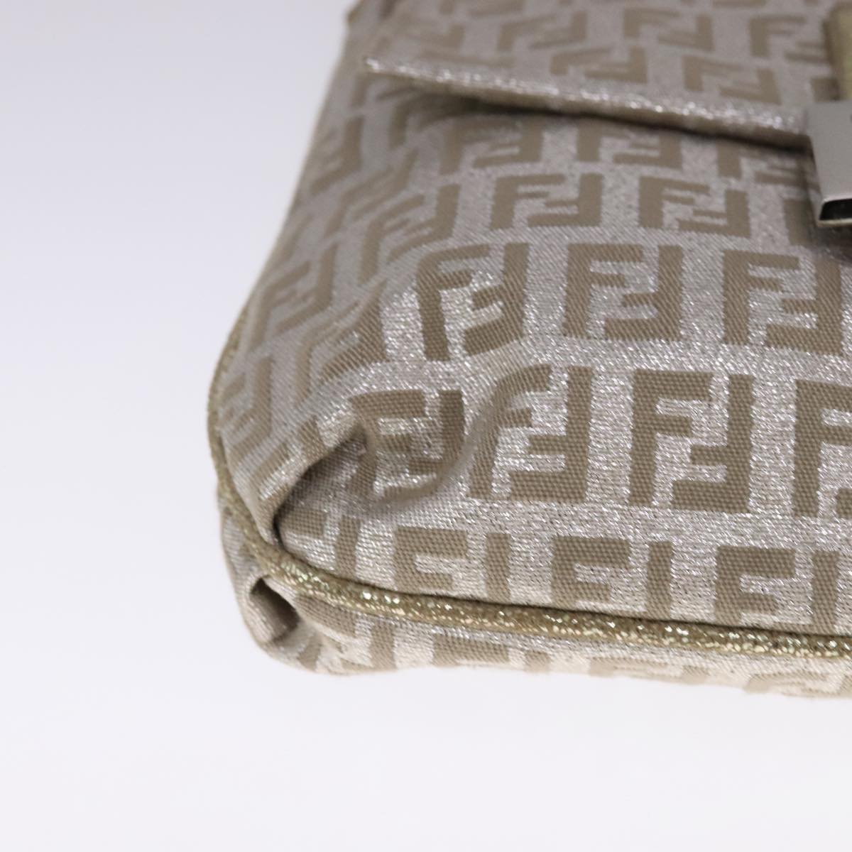 FENDI Zucchino Canvas Shoulder Bag Silver 108127