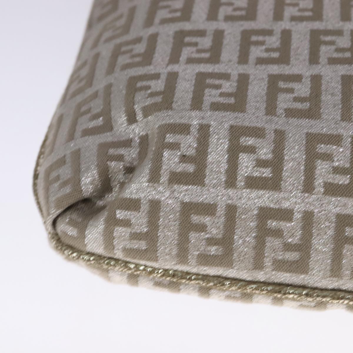 FENDI Zucchino Canvas Shoulder Bag Silver 108127