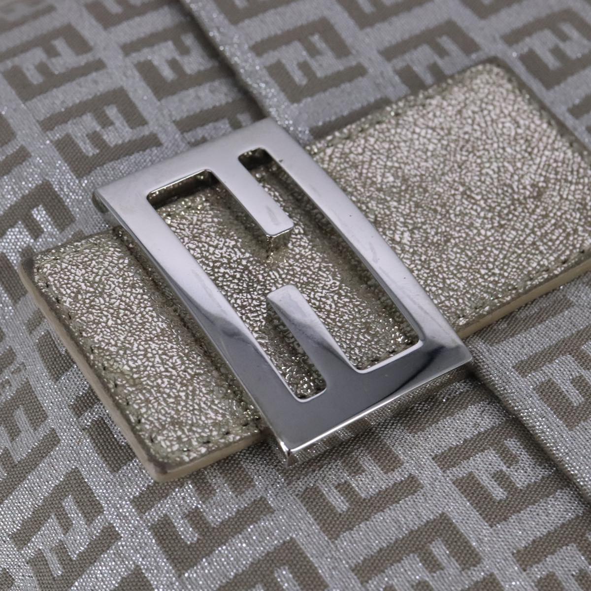 FENDI Zucchino Canvas Shoulder Bag Silver 108127