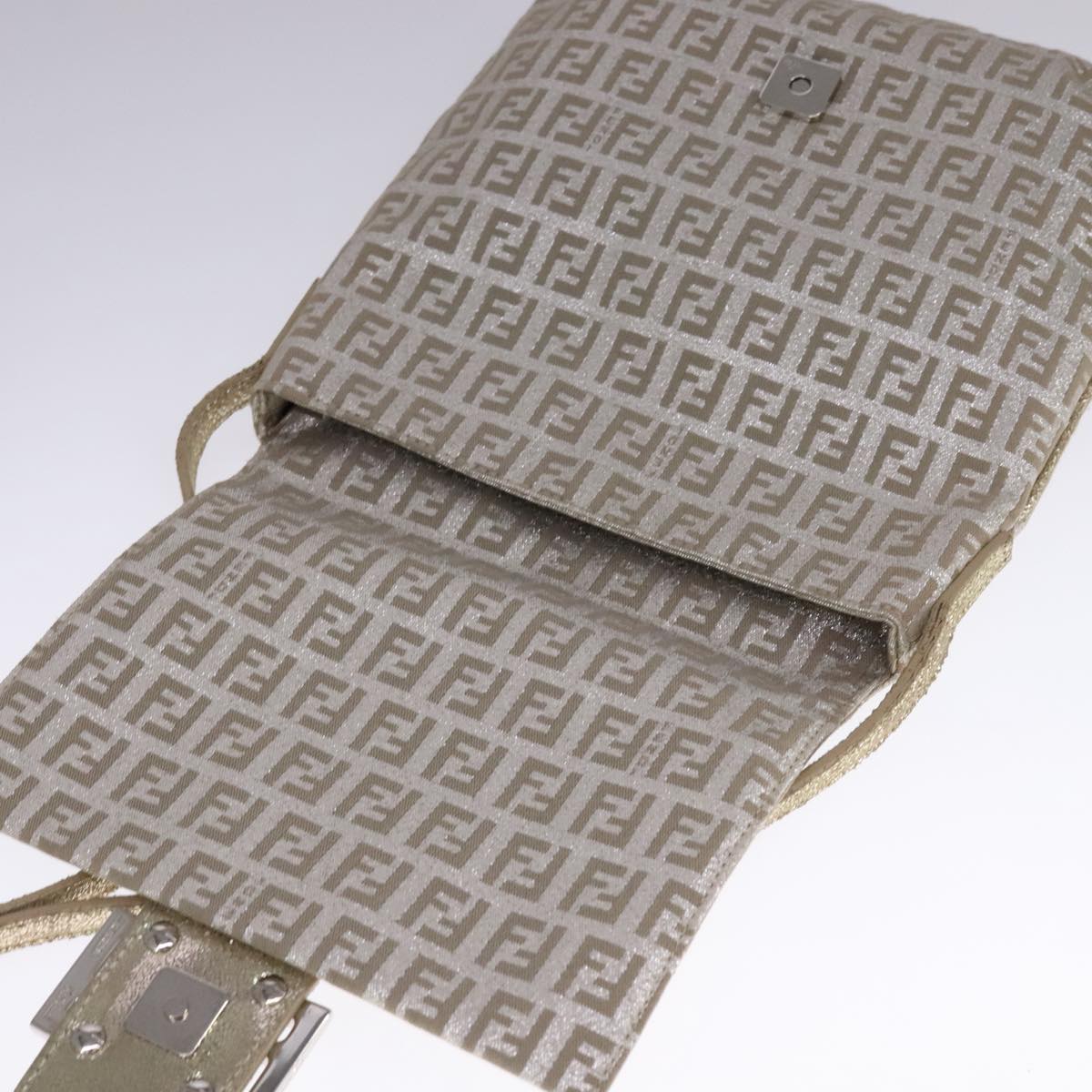 FENDI Zucchino Canvas Shoulder Bag Silver 108127