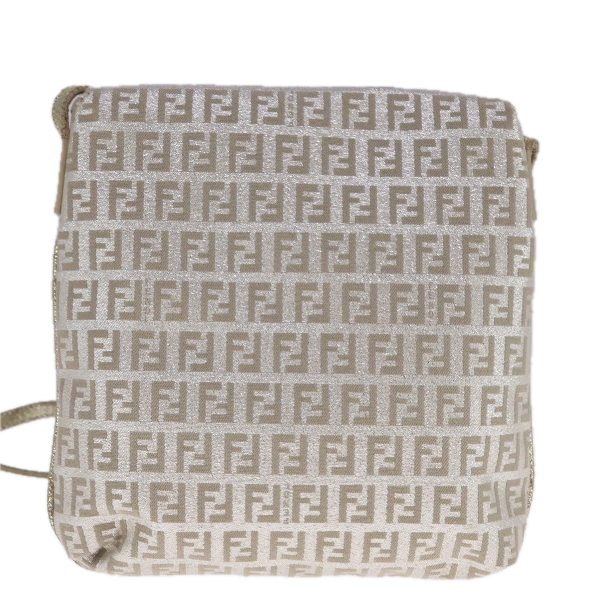 FENDI Zucchino Canvas Shoulder Bag Silver 108127