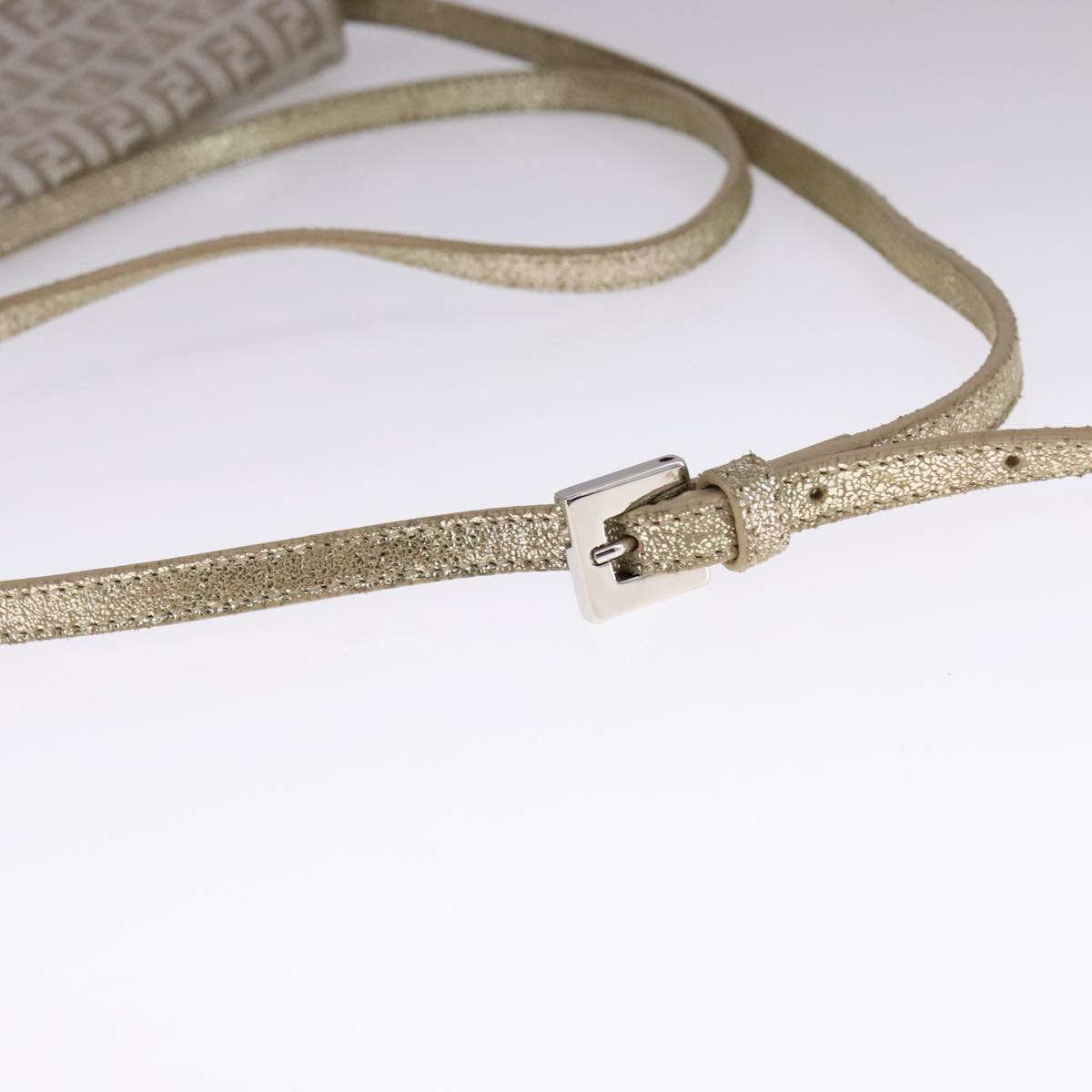 FENDI Zucchino Canvas Shoulder Bag Silver 108127