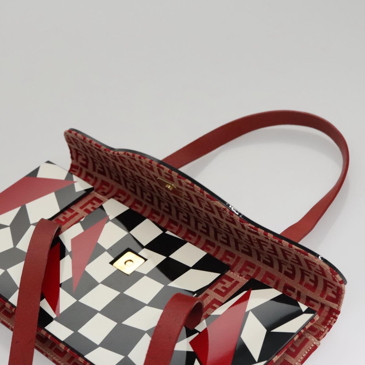 FENDI Zucchino Canvas Hand Bag Red 108149