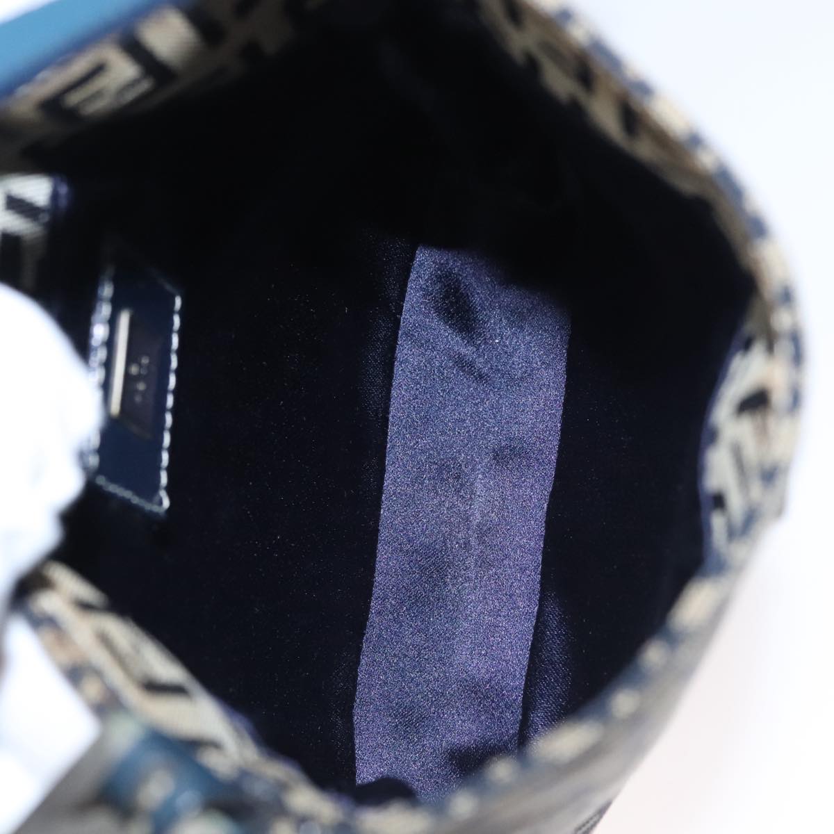 FENDI Zucchino Canvas Hand Bag Navy Silver 108378
