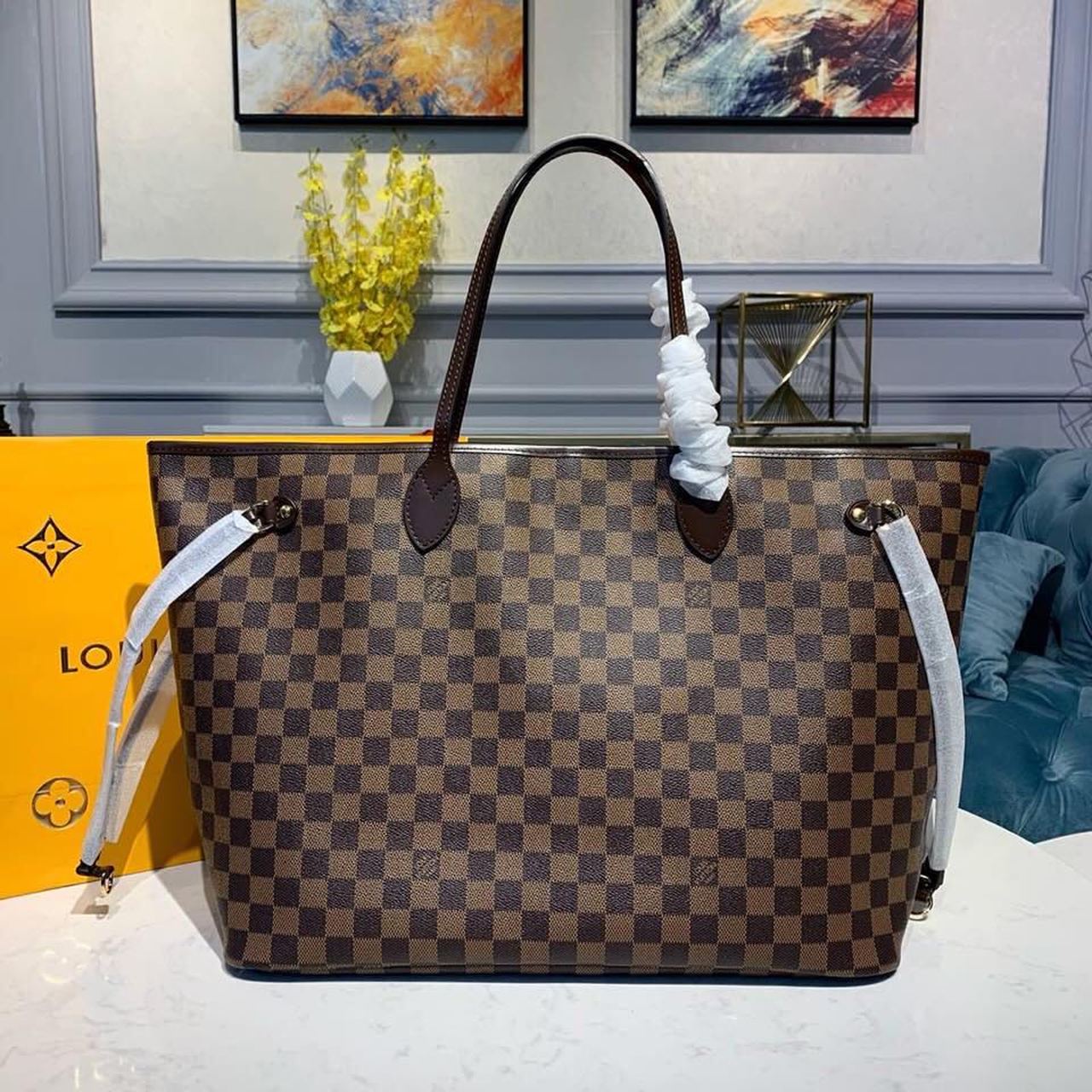 LV Neverfull GM Tote Bag Damier Ebene Canvas GLAMIrise Red For Women, WomenÃ¢â‚¬â„¢s Handbags, Shoulder Bags 15.7in/40cm LV N41357
