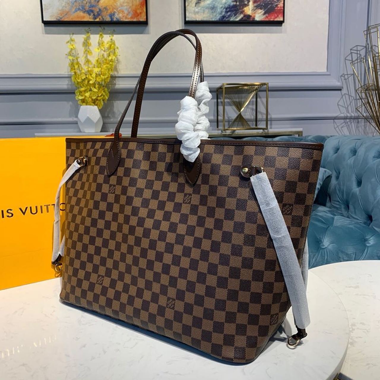 LV Neverfull GM Tote Bag Damier Ebene Canvas GLAMIrise Red For Women, WomenÃ¢â‚¬â„¢s Handbags, Shoulder Bags 15.7in/40cm LV N41357