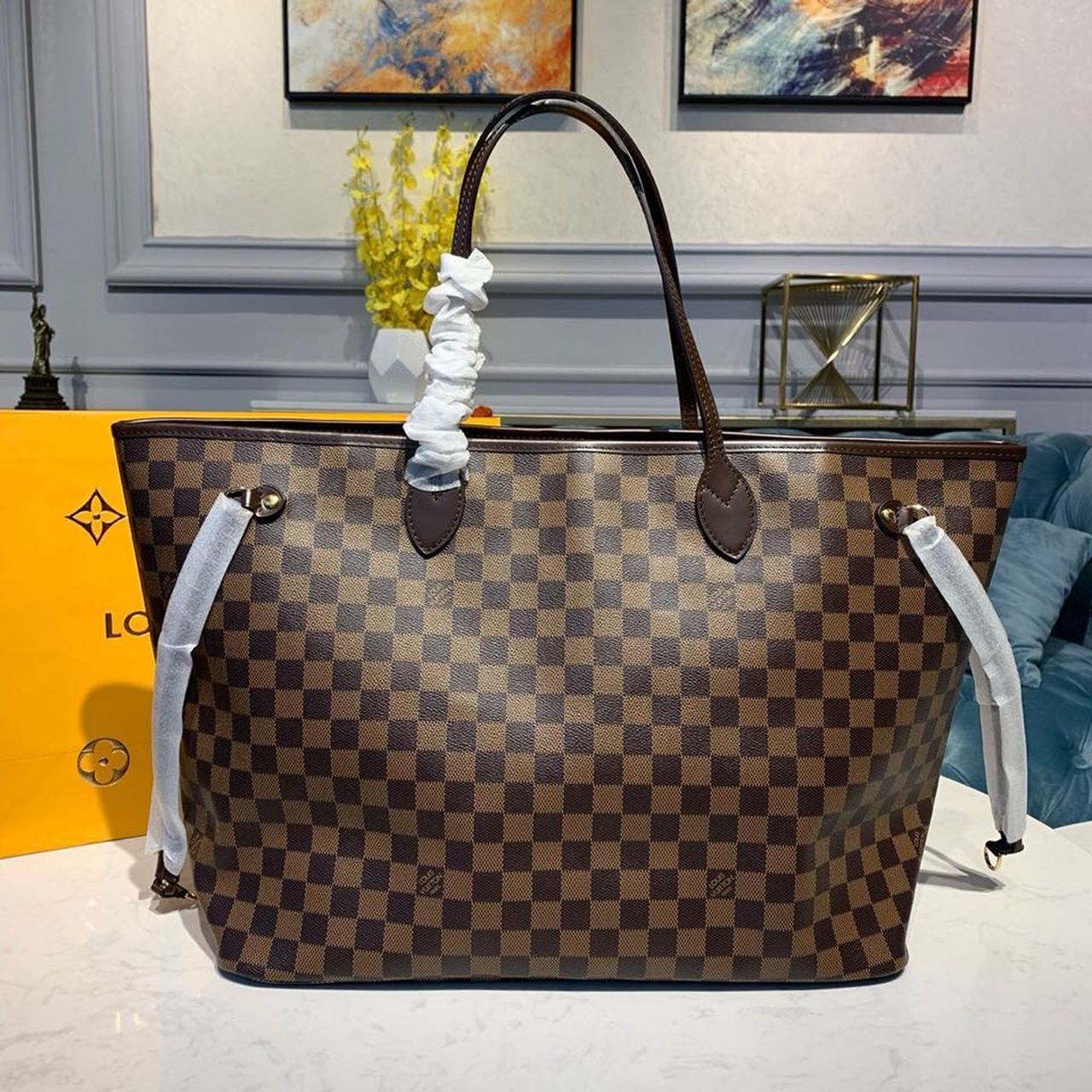 LV Neverfull GM Tote Bag Damier Ebene Canvas GLAMIrise Red For Women, WomenÃ¢â‚¬â„¢s Handbags, Shoulder Bags 15.7in/40cm LV N41357