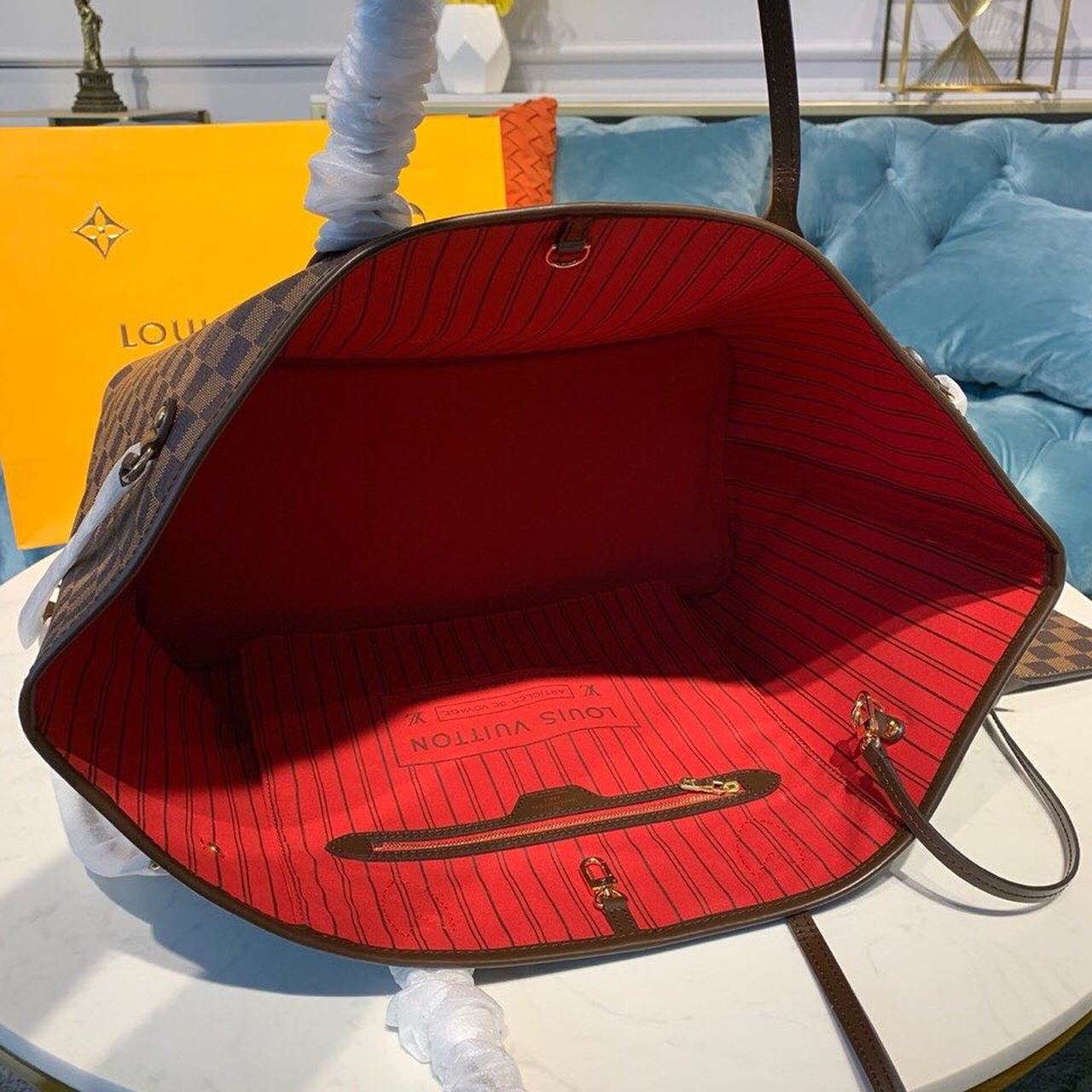 LV Neverfull GM Tote Bag Damier Ebene Canvas GLAMIrise Red For Women, WomenÃ¢â‚¬â„¢s Handbags, Shoulder Bags 15.7in/40cm LV N41357