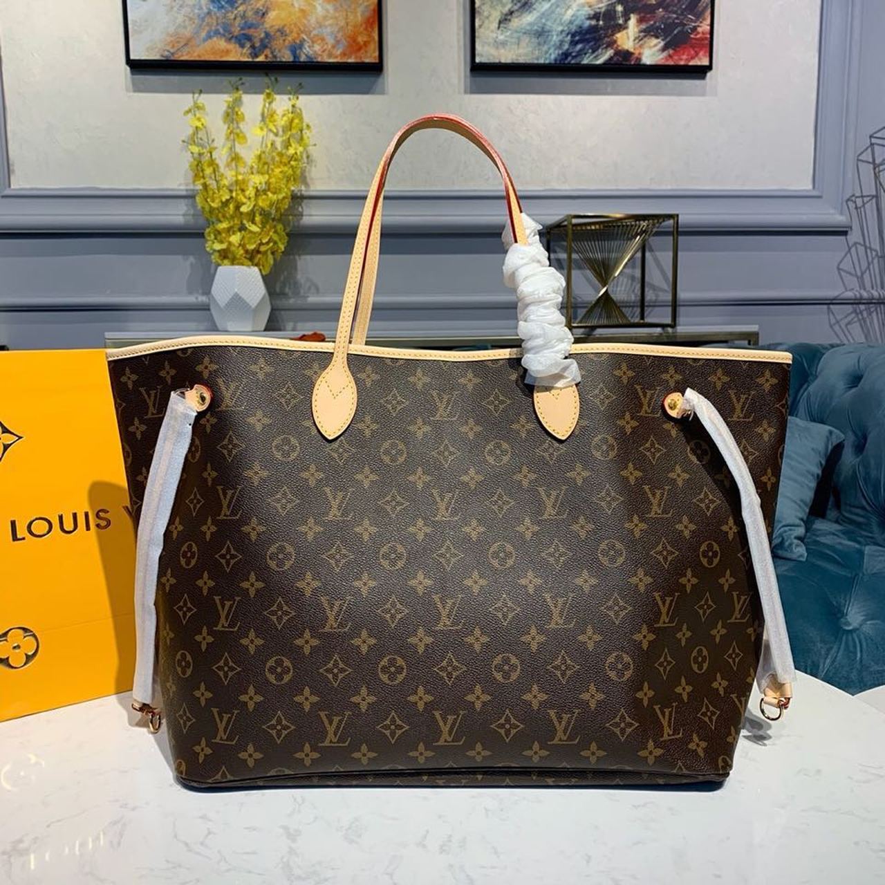 LV Neverfull GM Tote Bag Monogram Canvas Yellow For Women, WomenÃ¢â‚¬â„¢s Handbags, Shoulder Bags 15.7in/39cm LV M40992