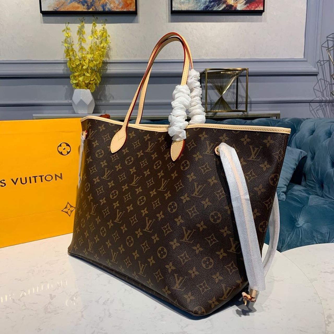 LV Neverfull GM Tote Bag Monogram Canvas Yellow For Women, WomenÃ¢â‚¬â„¢s Handbags, Shoulder Bags 15.7in/39cm LV M40992