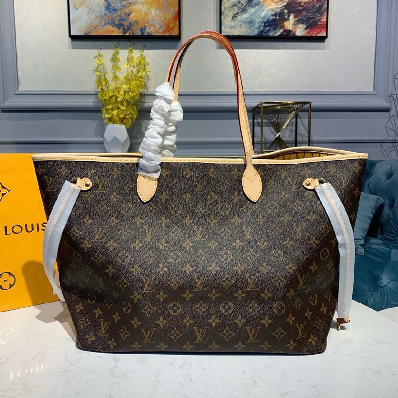 LV Neverfull GM Tote Bag Monogram Canvas Yellow For Women, WomenÃ¢â‚¬â„¢s Handbags, Shoulder Bags 15.7in/39cm LV M40992