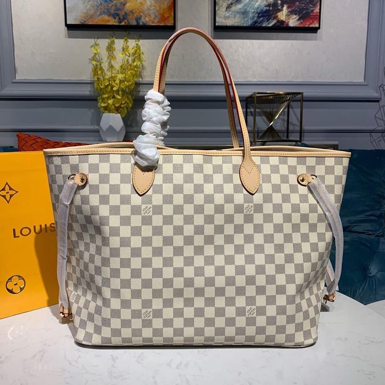 Louis Vuitton Neverfull GM Tote Bag Damier Azur Canvas Beige For Women, WomenÃ¢â‚¬â„¢s Handbags, Shoulder Bags 15.4in/39cm LV N41360