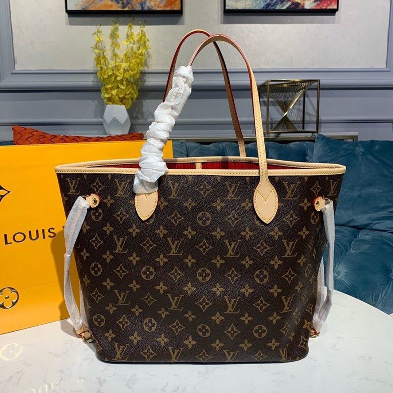 LV Neverfull MM Tote Bag Monogram Canvas GLAMIrise Red For Women,  Shoulder Bags 12.2in/31cm LV M41177