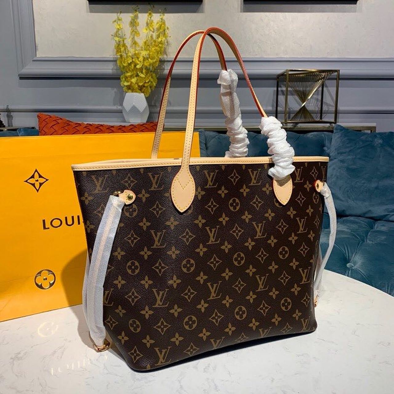 LV Neverfull MM Tote Bag Monogram Canvas GLAMIrise Red For Women,  Shoulder Bags 12.2in/31cm LV M41177