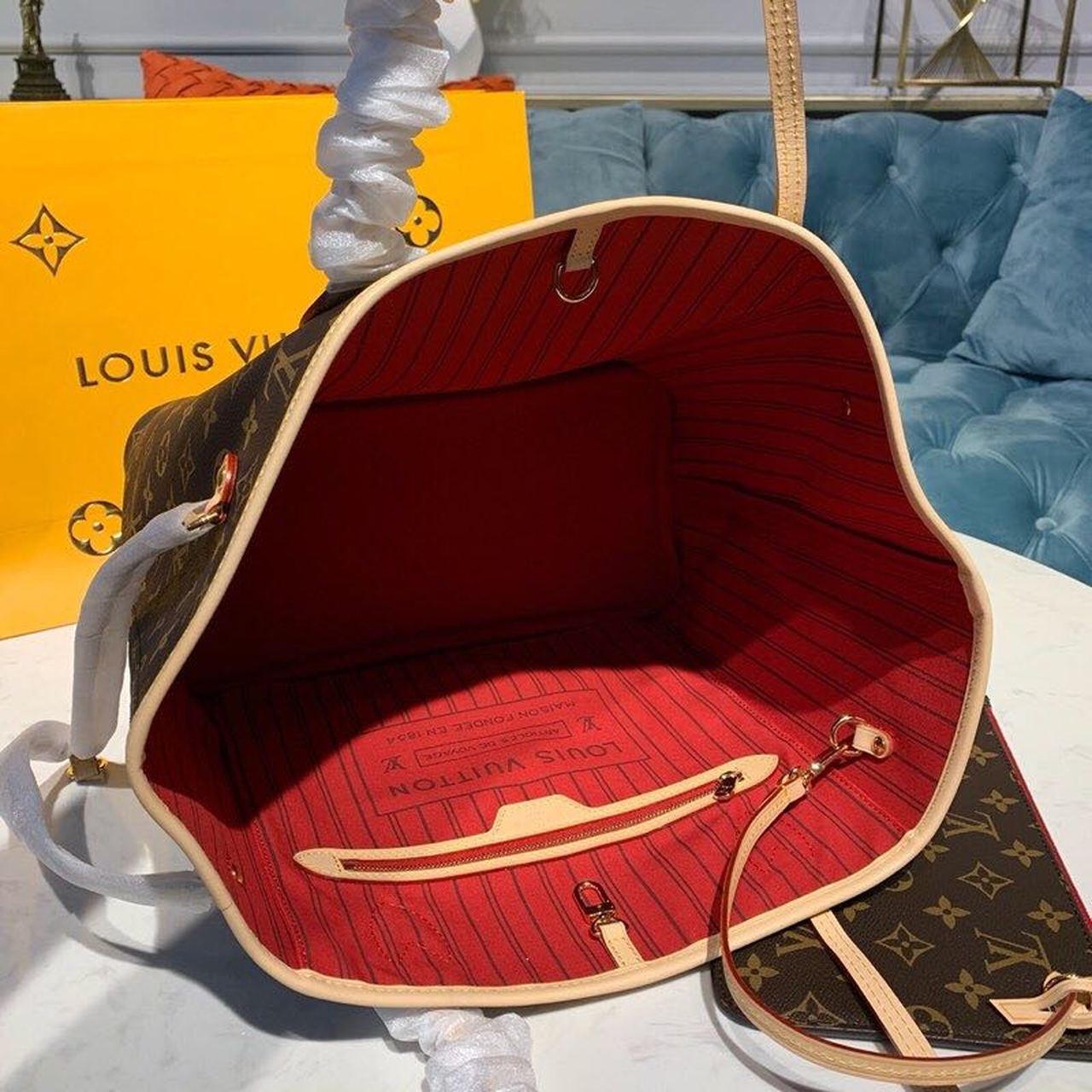 LV Neverfull MM Tote Bag Monogram Canvas GLAMIrise Red For Women,  Shoulder Bags 12.2in/31cm LV M41177