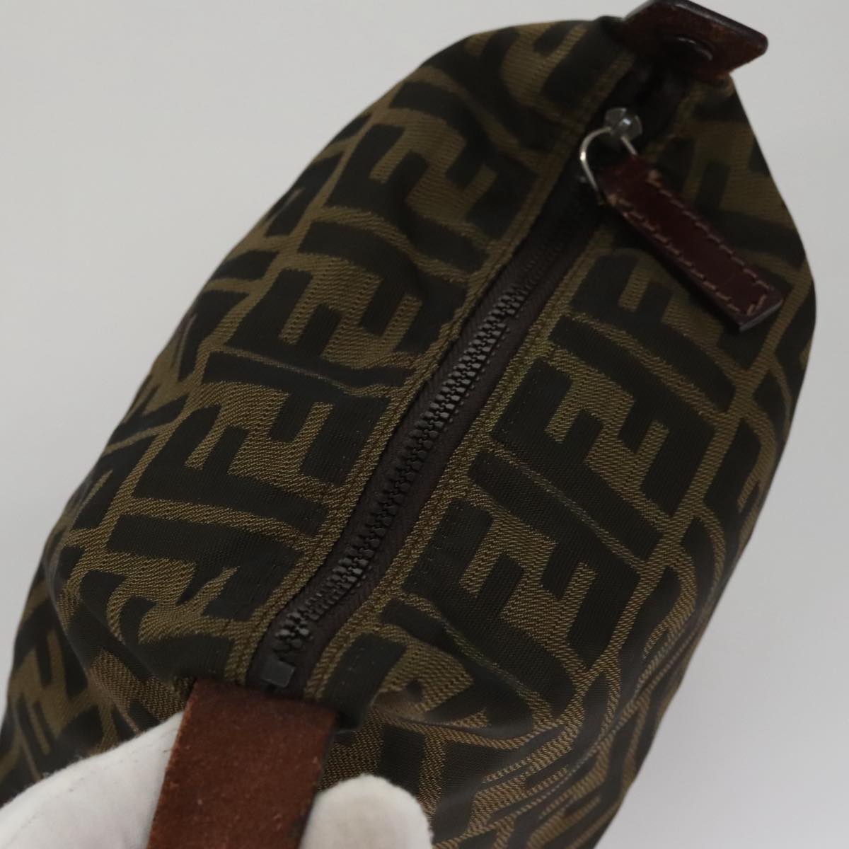 FENDI Zucca Canvas Hand Bag Brown Black 108546