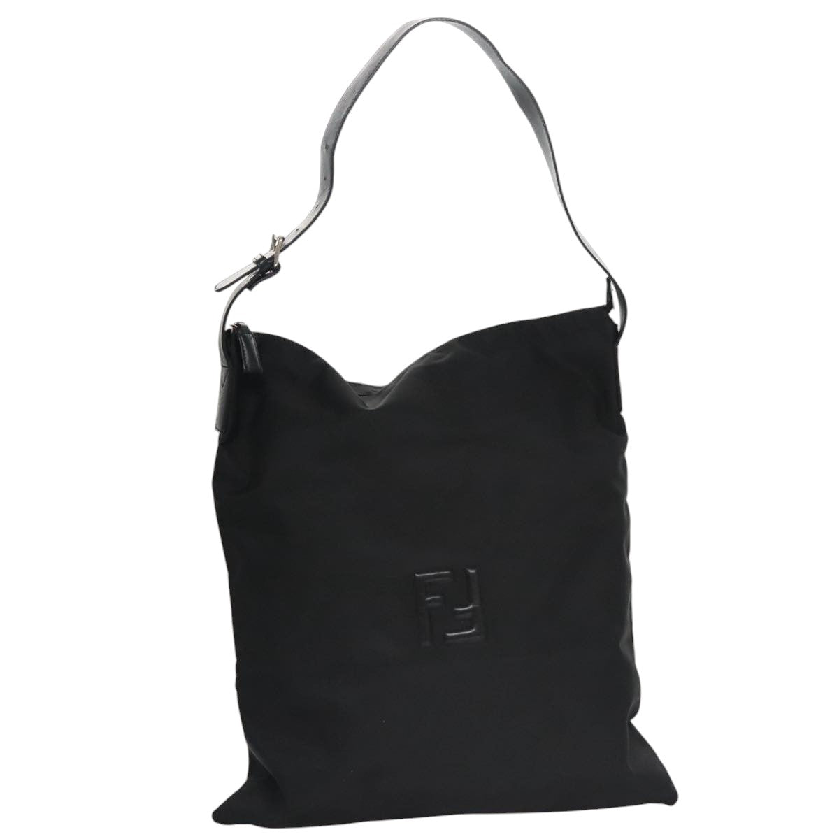FENDI Shoulder Bag Nylon Leather Black Silver 108665
