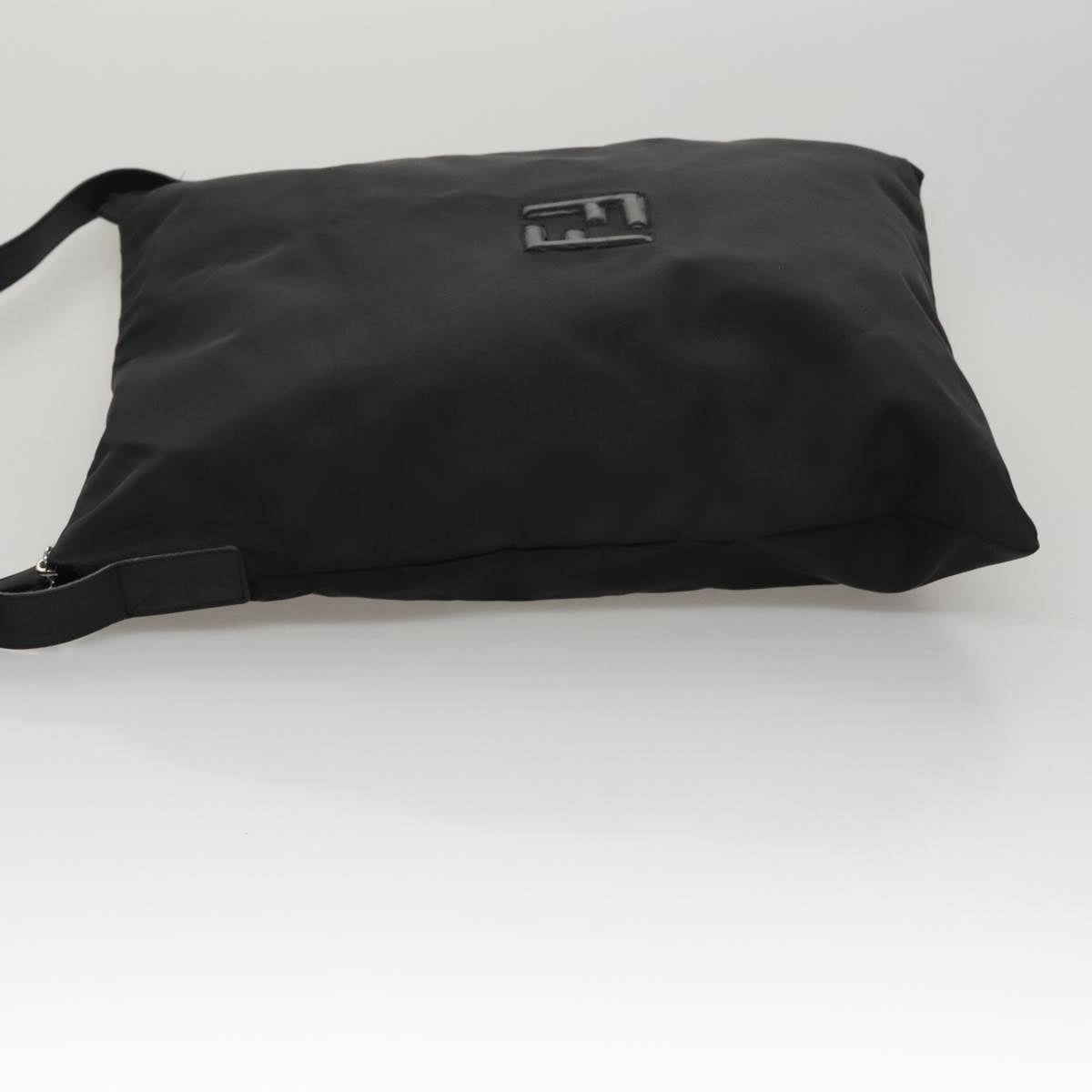 FENDI Shoulder Bag Nylon Leather Black Silver 108665