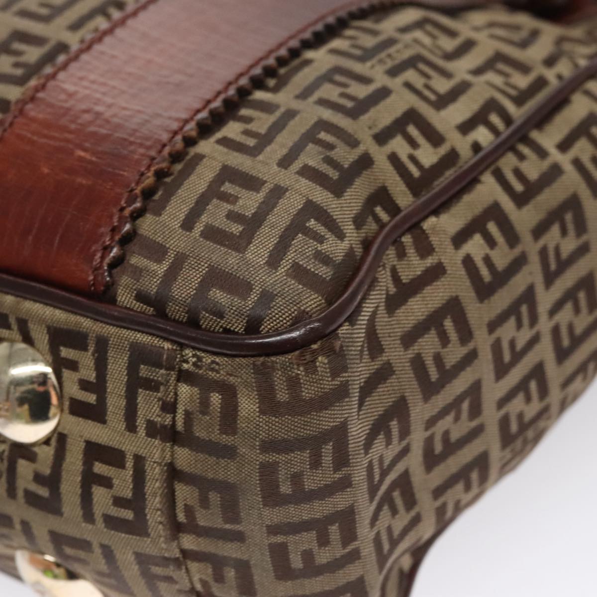 FENDI Zucchino Canvas Tote Bag Brown 108744