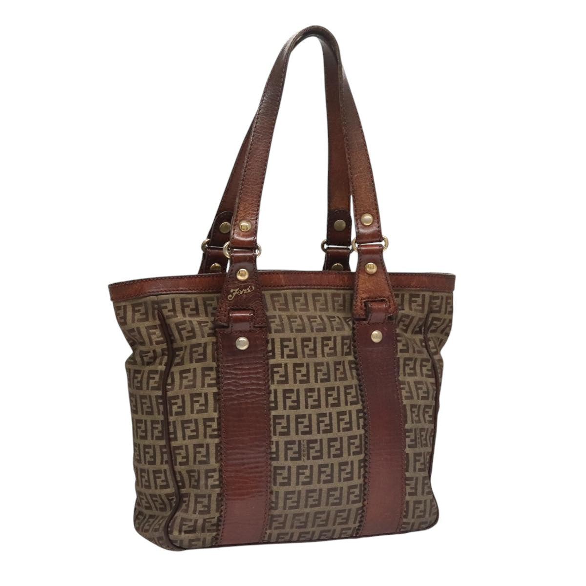 FENDI Zucchino Canvas Tote Bag Brown 108744