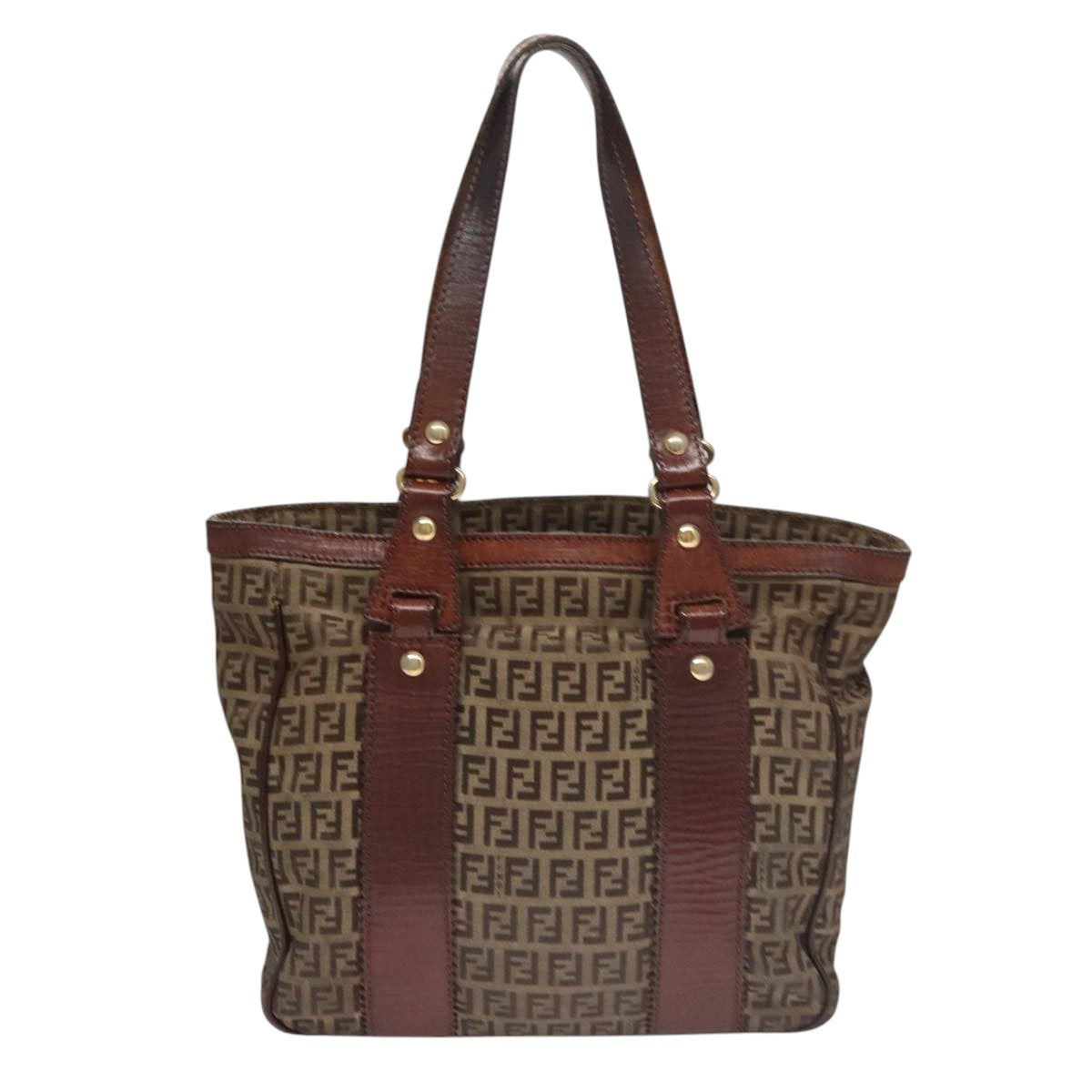 FENDI Zucchino Canvas Tote Bag Brown 108744