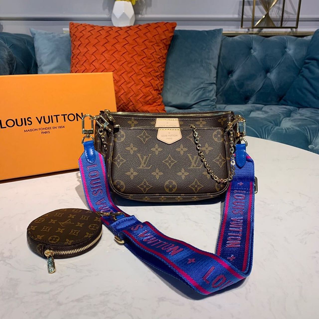 LV Multi Pochette AcGLAMIssoires Monogram Canvas Blue For Women,  Shoulder And Crossbody Bags 9.4in/24cm LV