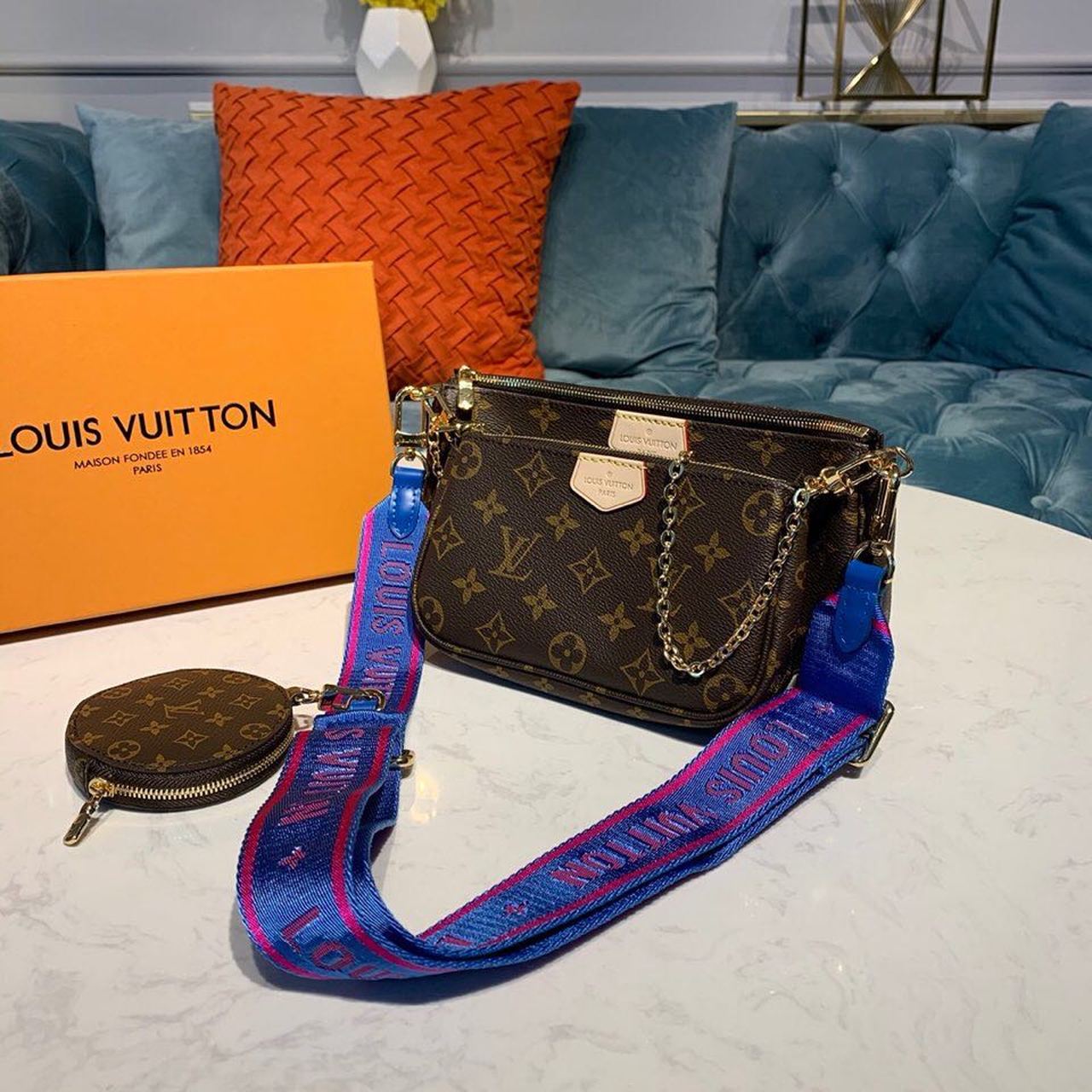 LV Multi Pochette AcGLAMIssoires Monogram Canvas Blue For Women,  Shoulder And Crossbody Bags 9.4in/24cm LV