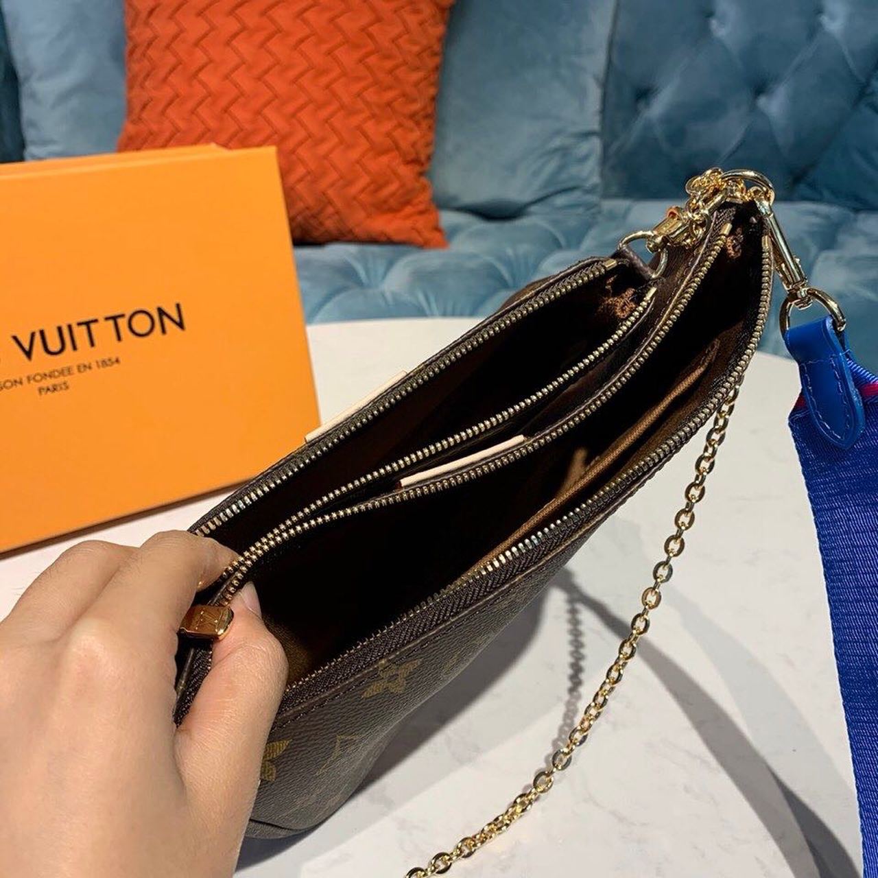 LV Multi Pochette AcGLAMIssoires Monogram Canvas Blue For Women,  Shoulder And Crossbody Bags 9.4in/24cm LV