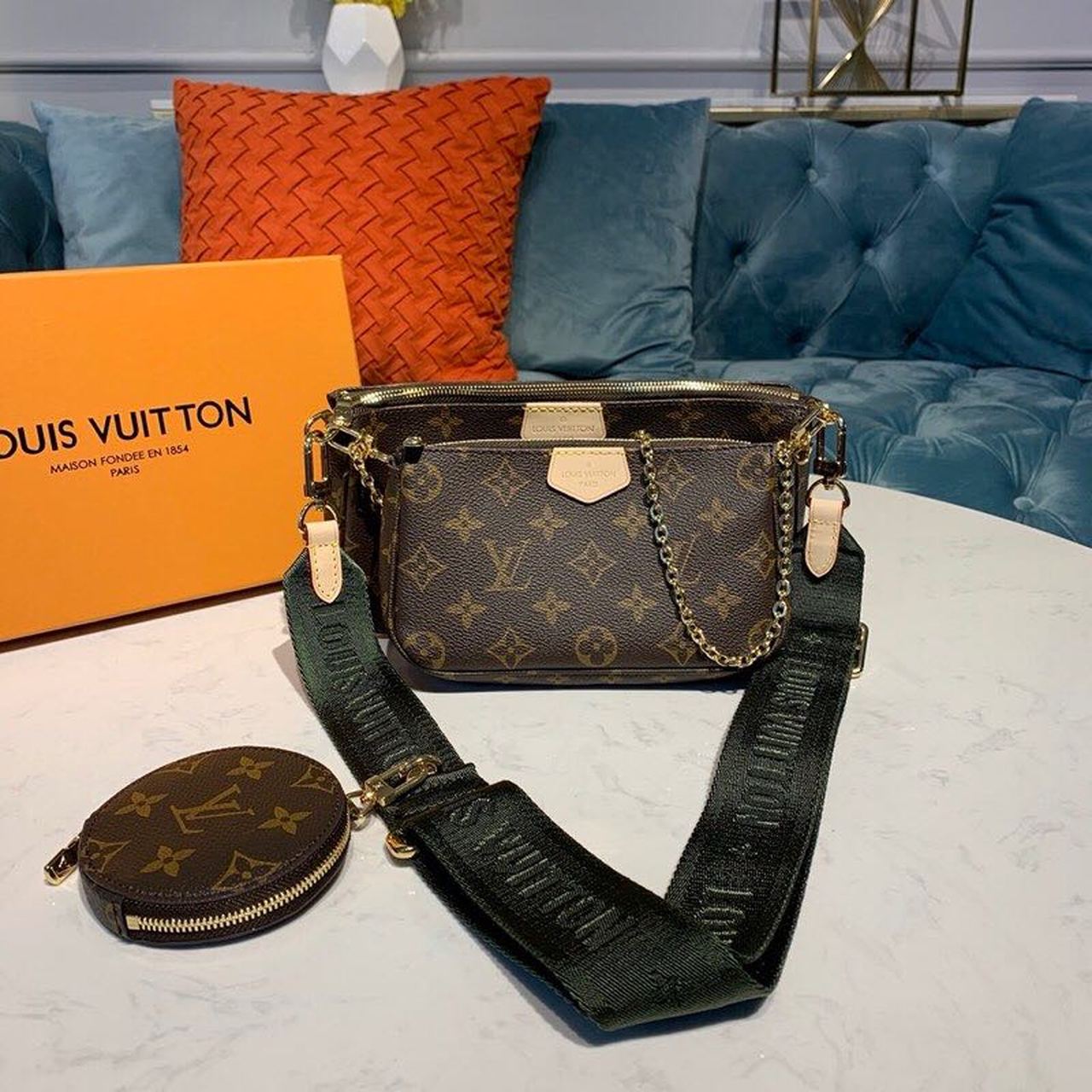 LV Multi Pochette AcGLAMIssoires Monogram Canvas Khaki For Women, WomenÃ¢â‚¬â„¢s Handbags, Shoulder And Crossbody Bags 9.4in/24cm LV M44813