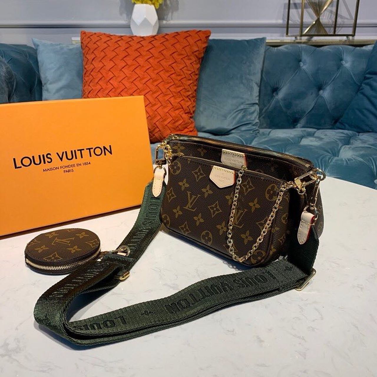 LV Multi Pochette AcGLAMIssoires Monogram Canvas Khaki For Women, WomenÃ¢â‚¬â„¢s Handbags, Shoulder And Crossbody Bags 9.4in/24cm LV M44813