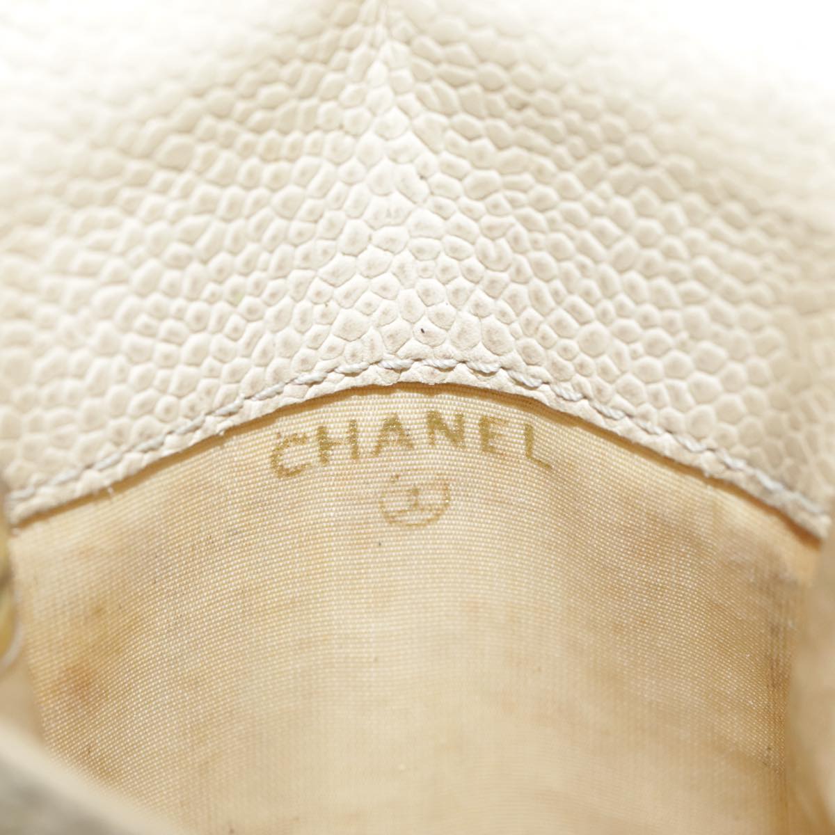 CHANEL Cigarette Case Caviar Skin Beige CC 109058