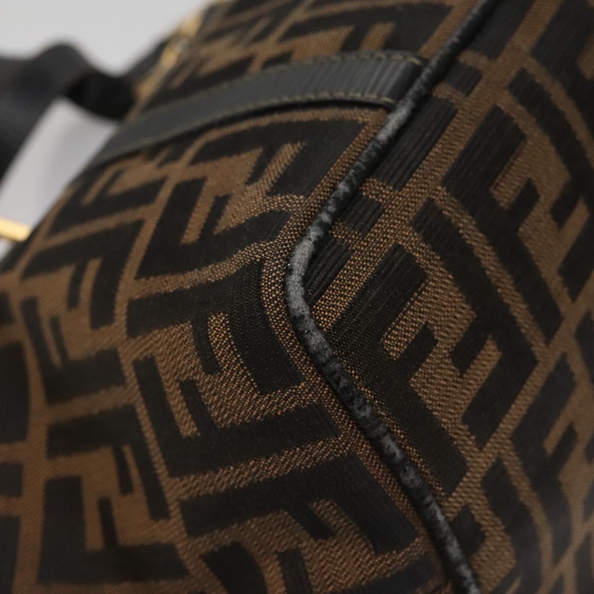 FENDI Zucca Canvas Hand Bag Brown Black gold 109153