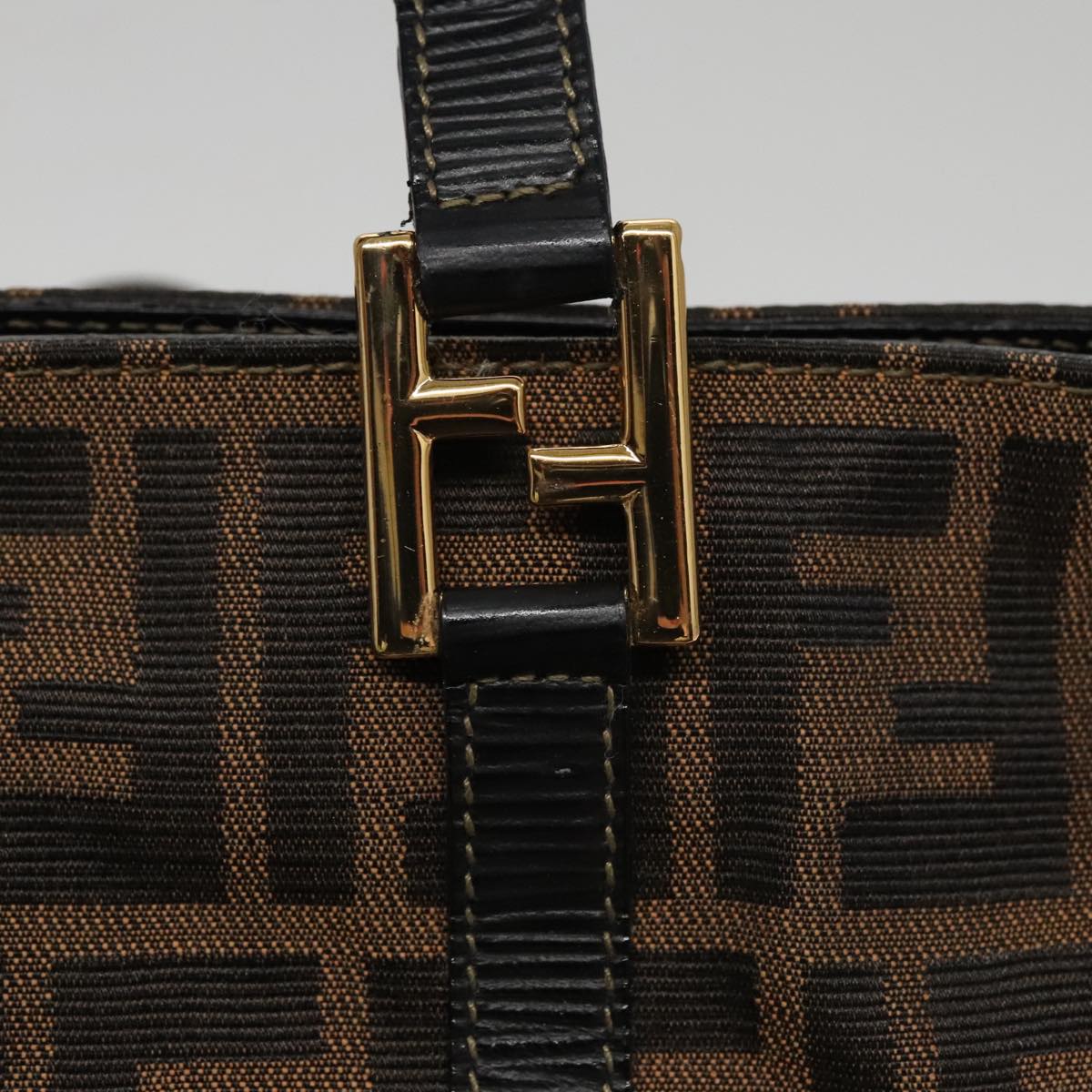 FENDI Zucca Canvas Hand Bag Brown Black gold 109153