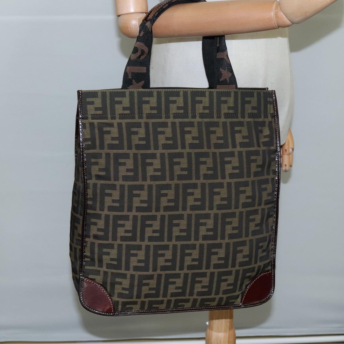 FENDI Zucca Canvas Hand Bag Brown Black 109154