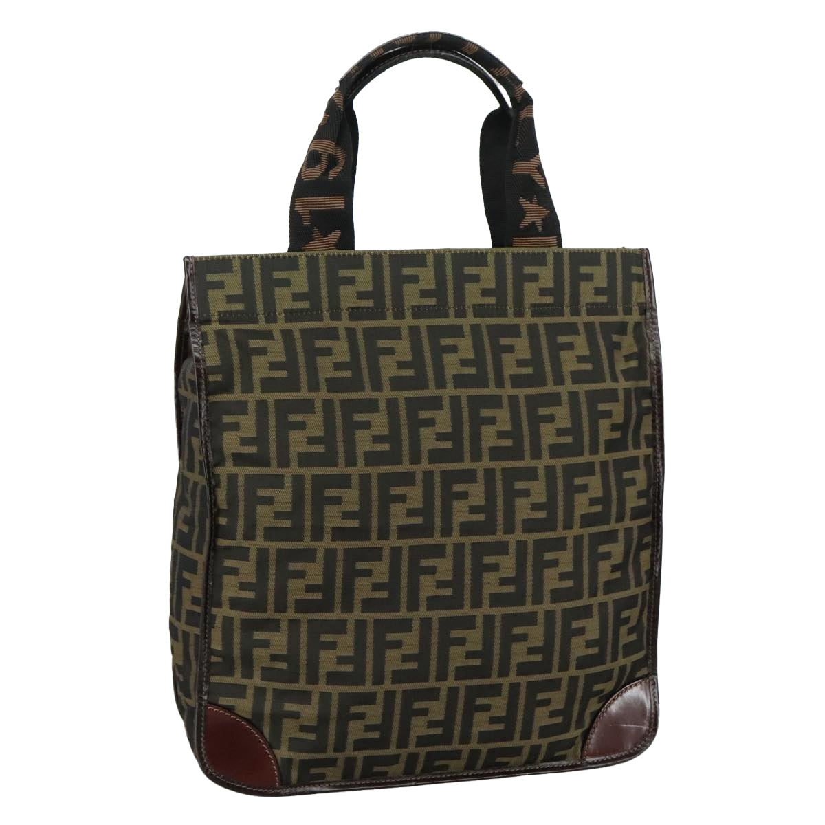 FENDI Zucca Canvas Hand Bag Brown Black 109154