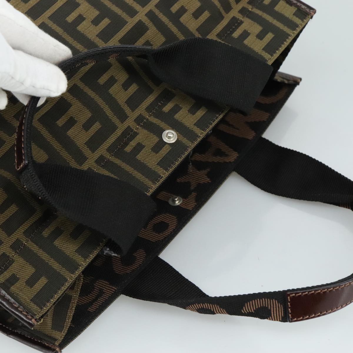 FENDI Zucca Canvas Hand Bag Brown Black 109154