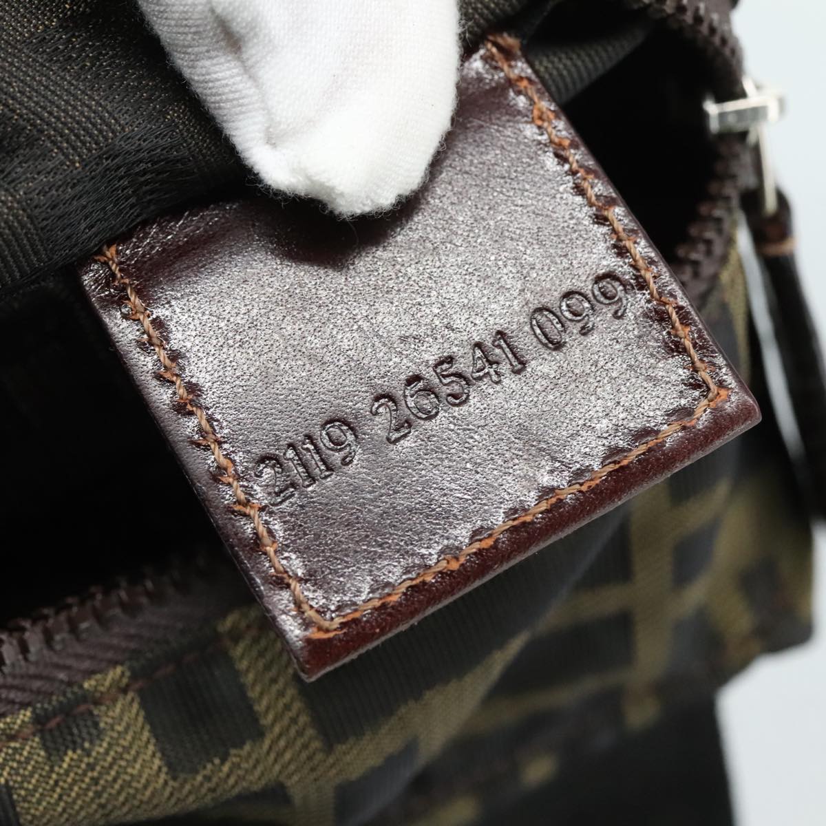 FENDI Zucca Canvas Hand Bag Brown Black 109157